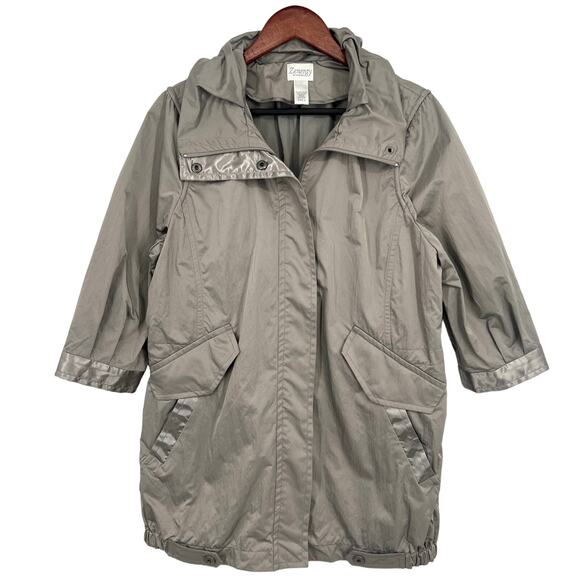Chico's Womens Zenergy Sz 2 LARGE Gray Coat Jacket Blouse Shirt Top Fall Winter